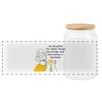 Be Grateful for Small Things, Big Things - Panoramic Cookie Jar with Wooden Lid - white - Front