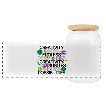 Creativity Ignites Endless Possibilities - Panoramic Cookie Jar with Wooden Lid - white - Front
