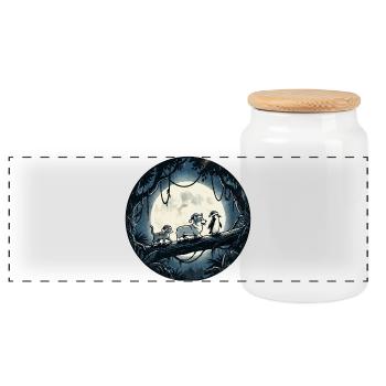 Mondschein Waldpfad mit Katze, Hund und Pinguin - Panorama Keksdose mit Holzdeckel - Weiß - Vorne