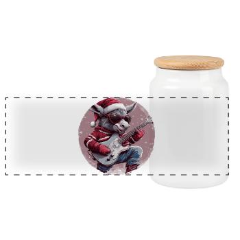 Donkey Christmas Guitar - Panoramic Cookie Jar with Wooden Lid - white - Front