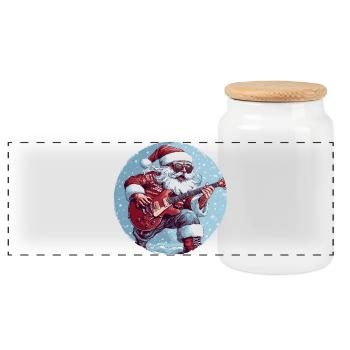 Santa Claus Guitar - Panoramic Cookie Jar with Wooden Lid - white - Front