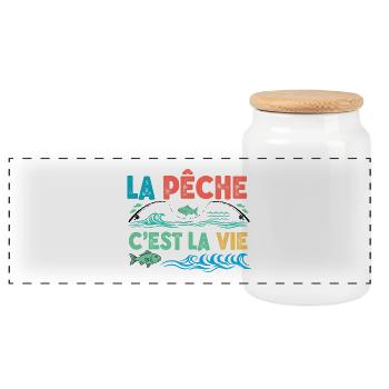 la pêche c est la vie,Humour,cadeau pêcheur - Boîte à biscuits avec couvercle en bois - blanc - Devant