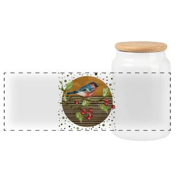 Colorful bird - Panoramic Cookie Jar with Wooden Lid - white - Front