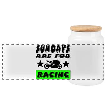 motorcycle - Panoramic Cookie Jar with Wooden Lid - white - Front