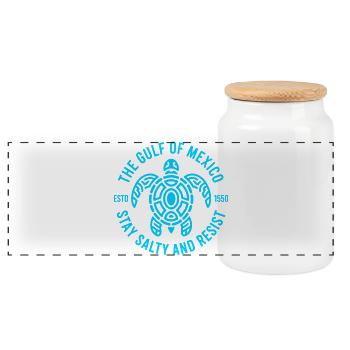 Gulf of Mexico Turtle Stay Salty and Resist - Panoramic Cookie Jar with Wooden Lid - white - Front