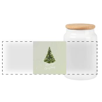 Merry Christmas Card green - Panoramic Cookie Jar with Wooden Lid - white - Front