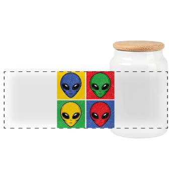 Extraterrestres Pop Art Pop Art Têtes d’extraterrestres Visages d’extraterrestres - Boîte à biscuits avec couvercle en bois - blanc - Devant