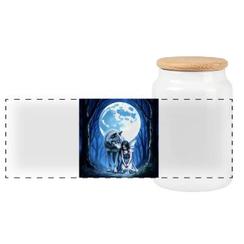 Wolf und Fee unter dem blauen Mond - Panorama Keksdose mit Holzdeckel - Weiß - Vorne
