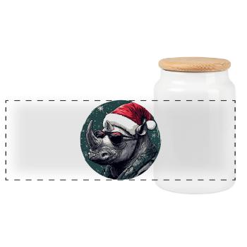 Rhino Santa with sunglasses - Panoramic Cookie Jar with Wooden Lid - white - Front