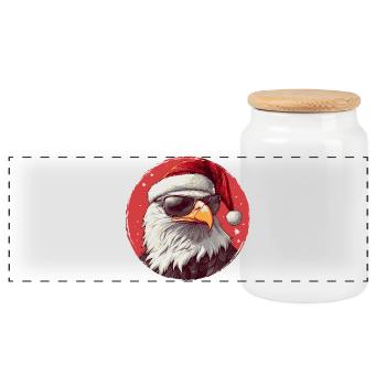 Eagle Santa with sunglasses - Panoramic Cookie Jar with Wooden Lid - white - Front