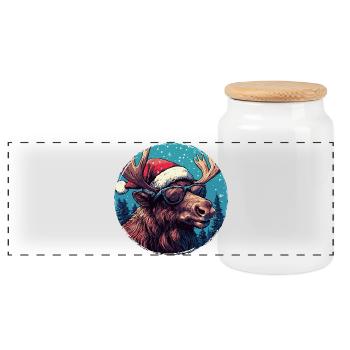 Renne avec des lunettes de soleil - Boîte à biscuits avec couvercle en bois - blanc - Devant