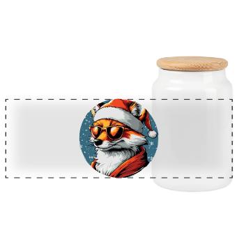 Fuchs Santa Look mit Sonnenbrille - Panorama Keksdose mit Holzdeckel - Weiß - Vorne