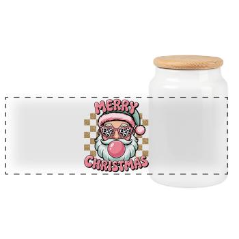 Merry Christmas Santa Leopardenbrille - Panorama Keksdose mit Holzdeckel - Weiß - Vorne