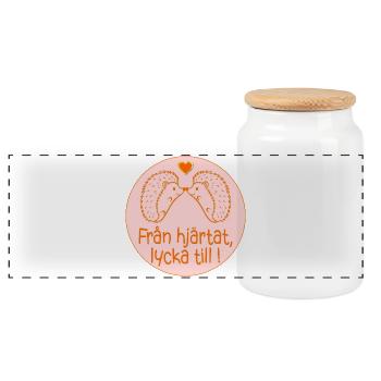 From the heart, good luck - Panoramic Cookie Jar with Wooden Lid - white - Front