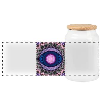 Neon Blue Pink Mandala - Panoramic Cookie Jar with Wooden Lid - white - Front