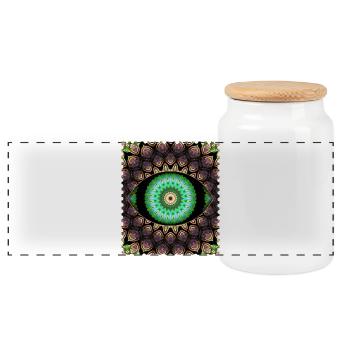 Kaleidoscopic eye pattern - Panoramic Cookie Jar with Wooden Lid - white - Front