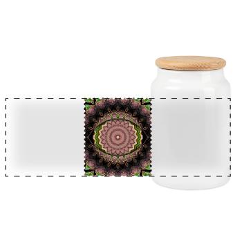 Mandala Flower Cascade - Panoramic Cookie Jar with Wooden Lid - white - Front
