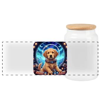 Astronaute chiot avec un casque spatial - Boîte à biscuits avec couvercle en bois - blanc - Devant