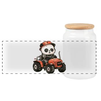 Panda Traktor Farmer - Panorama Keksdose mit Holzdeckel - Weiß - Vorne