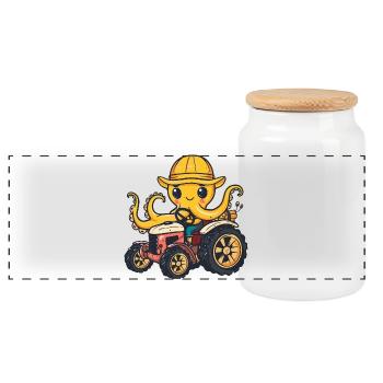 Oktopus Traktor Farmer - Panorama Keksdose mit Holzdeckel - Weiß - Vorne