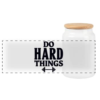 Do Hard Things Fitness Motivation Gym Saying - Panoramic Cookie Jar with Wooden Lid - white - Front