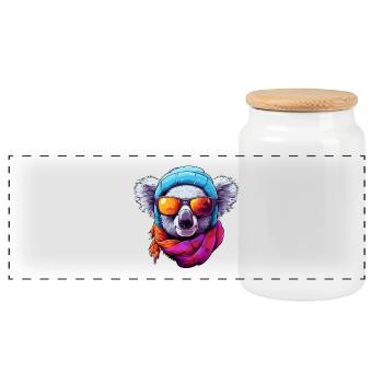 Cool Koala Cartoon Kawaii Wintervibes Kunst - Panorama Keksdose mit Holzdeckel - Weiß - Vorne