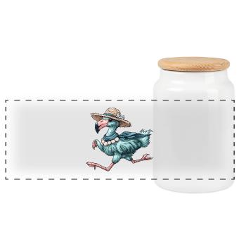 Laufender Flamingo-Sommerurlaub mit Sonnenbrille - Panorama Keksdose mit Holzdeckel - Weiß - Vorne