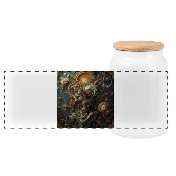 Baroque Surrealism with Dead Time - Panoramic Cookie Jar with Wooden Lid - white - Front