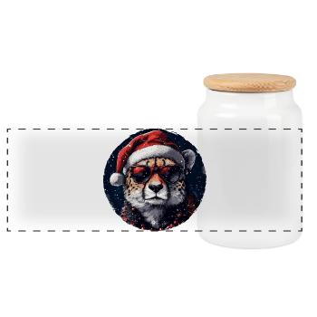 Leopard Santa with sunglasses - Panoramic Cookie Jar with Wooden Lid - white - Front