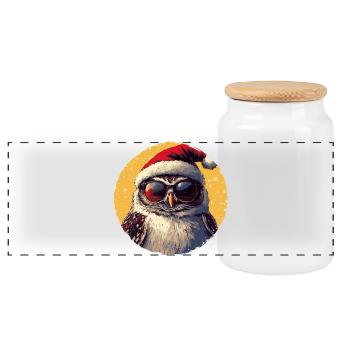 SantaOwl with sunglasses - Panoramic Cookie Jar with Wooden Lid - white - Front