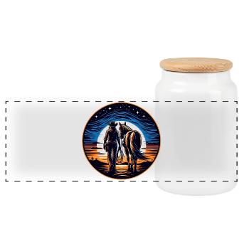 Westernreiter bei Sonnenuntergang - Panorama Keksdose mit Holzdeckel - Weiß - Vorne