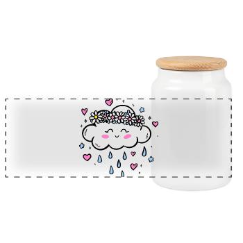 Cloud Wreath Rain Love - Panoramic Cookie Jar with Wooden Lid - white - Front