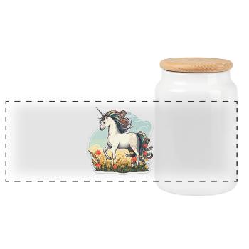 Unicorn in the Sun Field - Panoramic Cookie Jar with Wooden Lid - white - Front