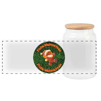 Gingerbread man wishes a Merry Christmas - Panoramic Cookie Jar with Wooden Lid - white - Front