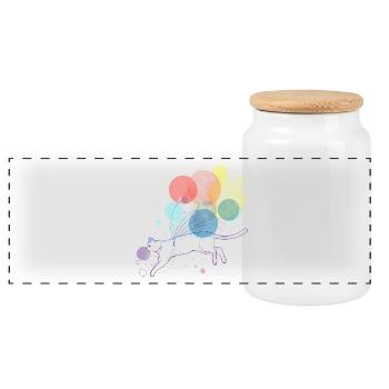 Chat coloré avec des ballons flottants Illustration - Boîte à biscuits avec couvercle en bois - blanc - Devant