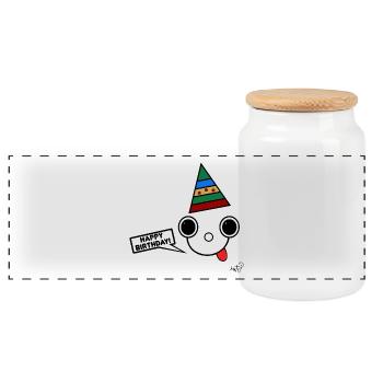 Koppie with party hat - Panoramic Cookie Jar with Wooden Lid - white - Front