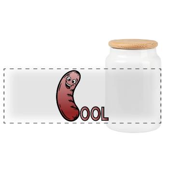 Funny Sausage - Bratwurst Grilling - Panoramic Cookie Jar with Wooden Lid - white - Front