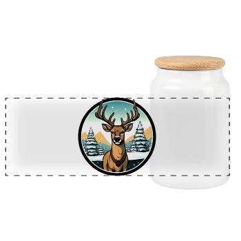 Deer Winter Style - Panoramic Cookie Jar with Wooden Lid - white - Front