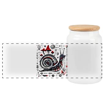 Escargot d’art populaire aux champignons – Design rétro - Boîte à biscuits avec couvercle en bois - blanc - Devant