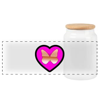 Butterfly - Panoramic Cookie Jar with Wooden Lid - white - Front