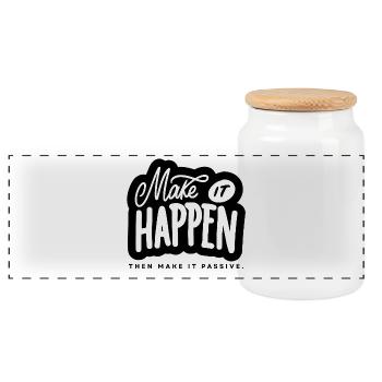 Make It Happen Typo Motivationsspruch - Panorama Keksdose mit Holzdeckel - Weiß - Vorne