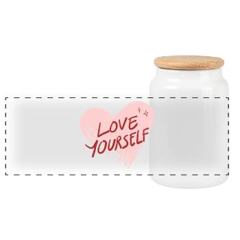 Love Yourself - Panorama Keksdose mit Holzdeckel - Weiß - Vorne