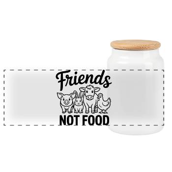 Friends not Food - Cool Veganism Logo - Panoramic Cookie Jar with Wooden Lid - white - Front