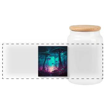Neon Forest of Glowing Mushrooms - Panoramic Cookie Jar with Wooden Lid - white - Front