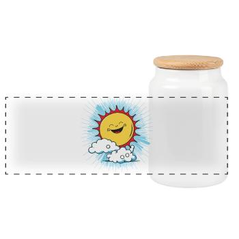 Smiling sun above clouds - Panoramic Cookie Jar with Wooden Lid - white - Front