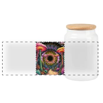 Psychedelischer Pilzpfad Mandala - Panorama Keksdose mit Holzdeckel - Weiß - Vorne