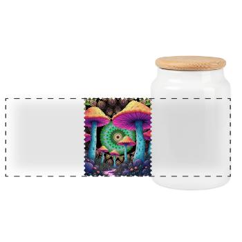 Psychedelische Pilze im Mandalawald - Panorama Keksdose mit Holzdeckel - Weiß - Vorne