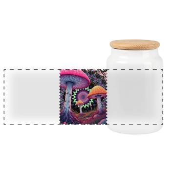 Psychedelische Pilzlandschaft - Panorama Keksdose mit Holzdeckel - Weiß - Vorne