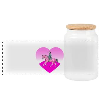 horses - Panoramic Cookie Jar with Wooden Lid - white - Front