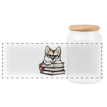 Süßes Akita-Hundelesebuch mit Brille - Panorama Keksdose mit Holzdeckel - Weiß - Vorne